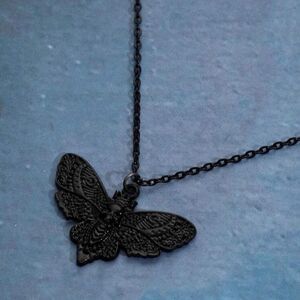 Gothic Death Moth Necklace Black, Engraved detailing, easy clasp size OS